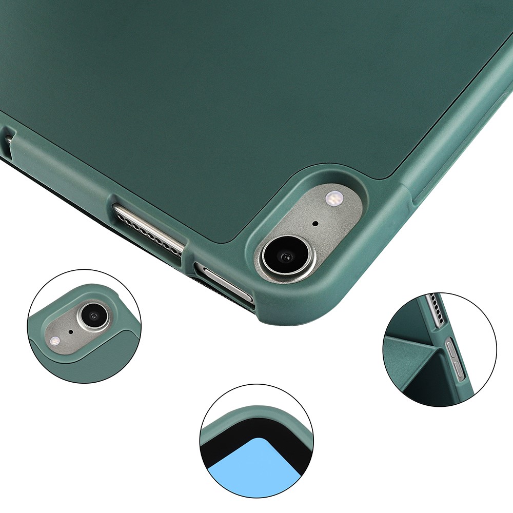 Tri-fold Stand Microfiber Leather + TPU + Silicone Smart Tablet Cover Case for iPad mini (2021) - Dark Green-8