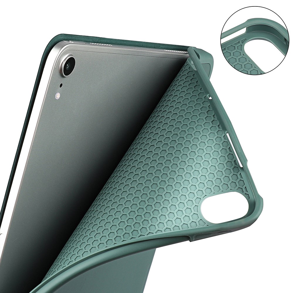 Tri-fold Stand Microfiber Leather + TPU + Silicone Smart Tablet Cover Case for iPad mini (2021) - Dark Green-9