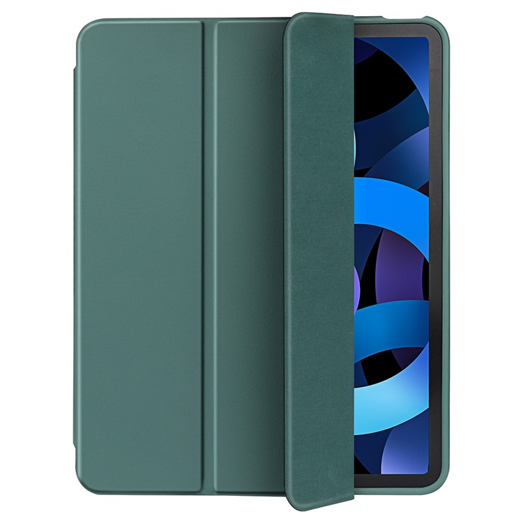 Auto Wake/Sleep Microfiber Leather + TPU + Silicone Tri-fold Stand Tablet Case Shell for iPad Air (2020) - Dark Green-11