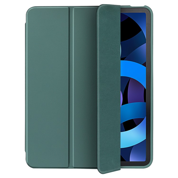 Couir Microfibre Automatique / Sommeil en Cuir + TPU + Silicone Tri Fold Stand Tablet Shell Pour Ipad Air (2020) / Air (2022) - Vert Foncé