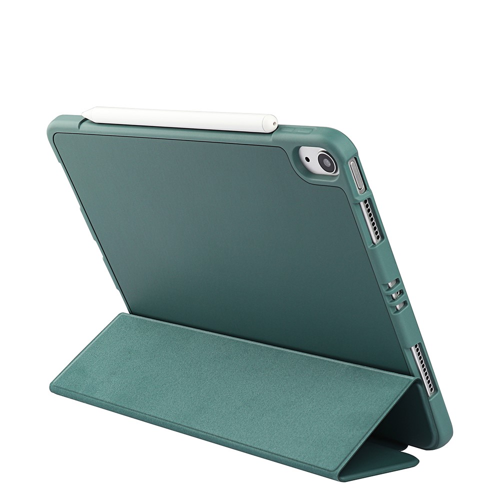 Auto Wake/Sleep Microfiber Leather + TPU + Silicone Tri-fold Stand Tablet Case Shell for iPad Air (2020) - Dark Green-3