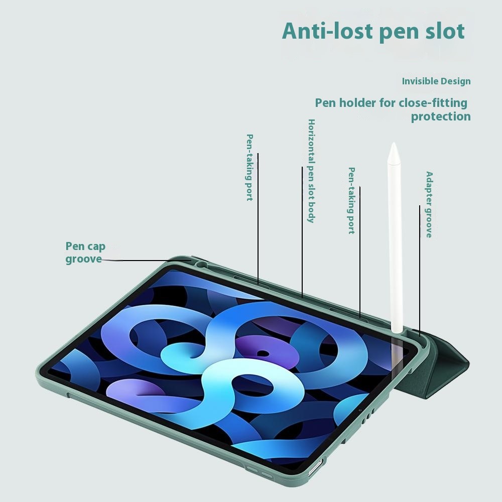 Auto Wake/Sleep Microfiber Leather + TPU + Silicone Tri-fold Stand Tablet Case Shell for iPad Air (2020) - Dark Green-5