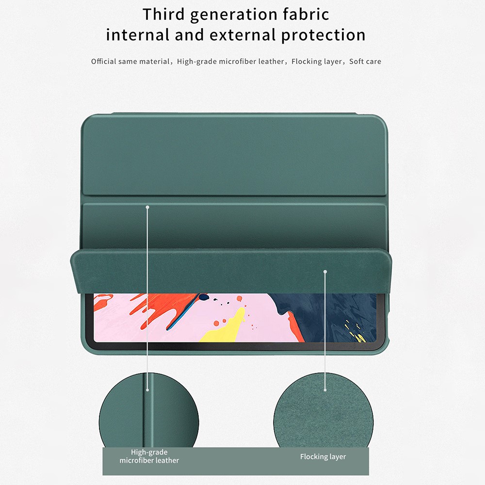 Auto Wake/Sleep Microfiber Leather + TPU + Silicone Tri-fold Stand Tablet Case Shell for iPad Air (2020) - Dark Green-6