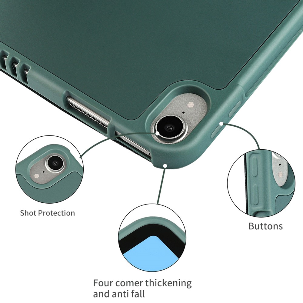 Auto Wake/Sleep Microfiber Leather + TPU + Silicone Tri-fold Stand Tablet Case Shell for iPad Air (2020) - Dark Green-7