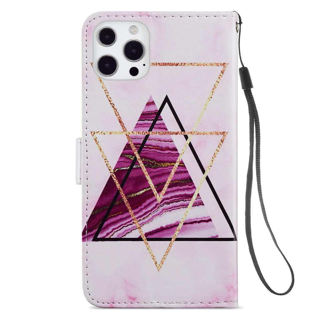 Magnetic Clasp Pattern Printing Leather Phone Stand Case Cover with Wallet Design for iPhone 13 Pro 6.1 inch - Tri-color Marble-3