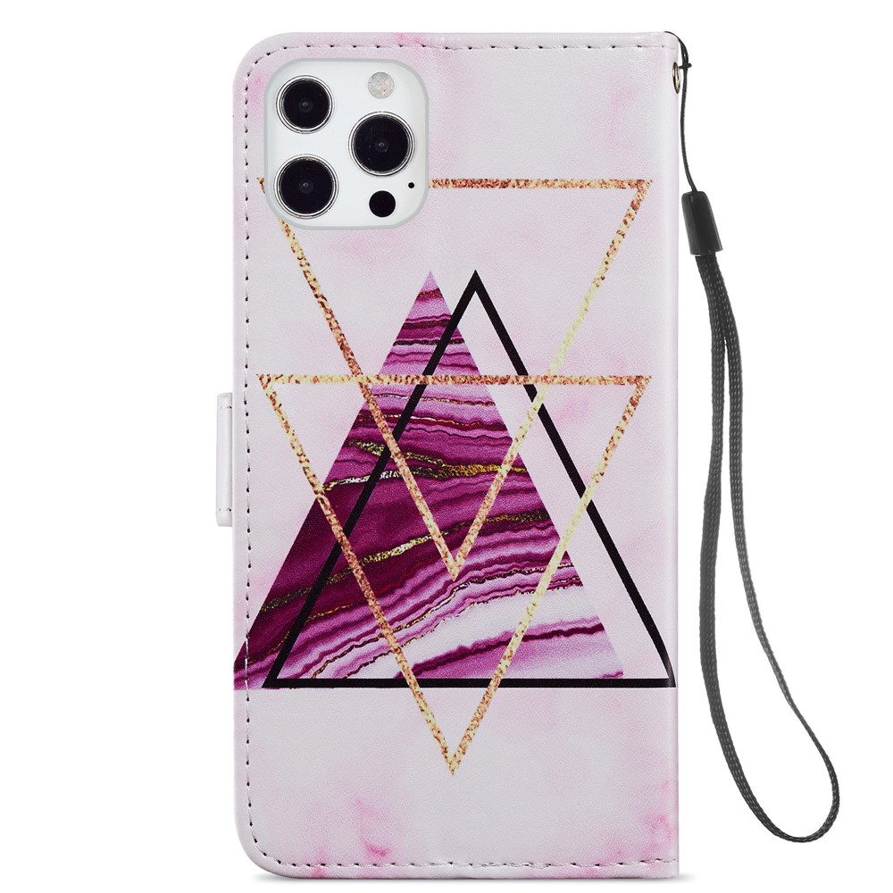 Magnetische Verschlussmuster Druckleder -telefon -hülle Mit Brieftaschen -design Für Iphone 13 Pro 6,1 Zoll - Tri-color Marmor-3