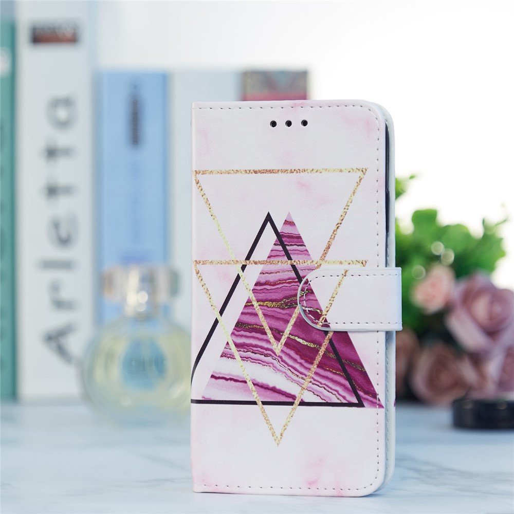Dual-Sided Magnetic Clasp Pattern Printing Leather Phone Stand Case Anti-Drop Cover with Wallet Design for iPhone 13 Pro Max 6.7 inch - Tri-color Marble-7