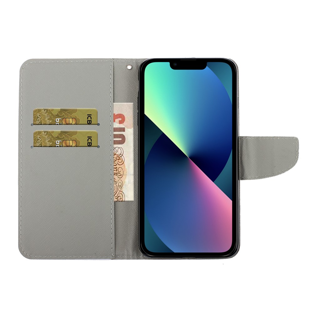 Pattern Printing Wallet Stand Design Magnetic Clasp PU Leather Phone Cover Flip Case for iPhone 13 mini 5.4 inch - Three Cats-7