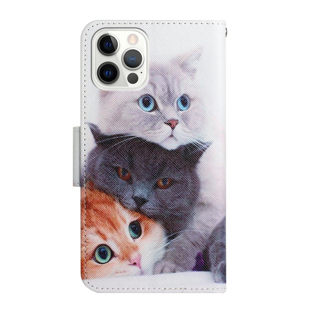 Pattern Printing Folio Flip Wallet Stand Leather Phone Case Shell for iPhone 13 Pro Max 6.7 inch - Three Cats-5