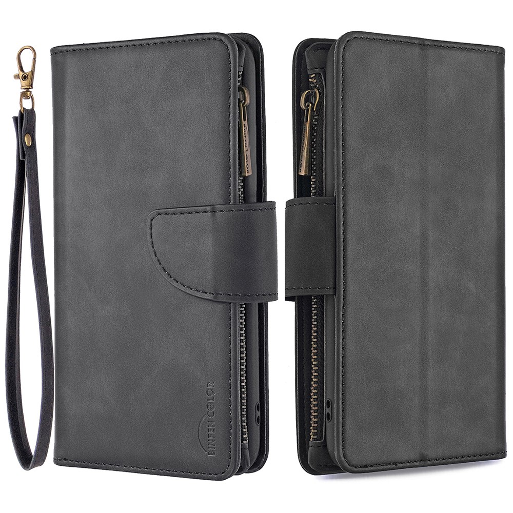 BF02 Detachable 2-in-1 Zipper Pocket Design Leather Wallet Stand Case Phone Protector Cover for iPhone 13 6.1 inch - Black-1