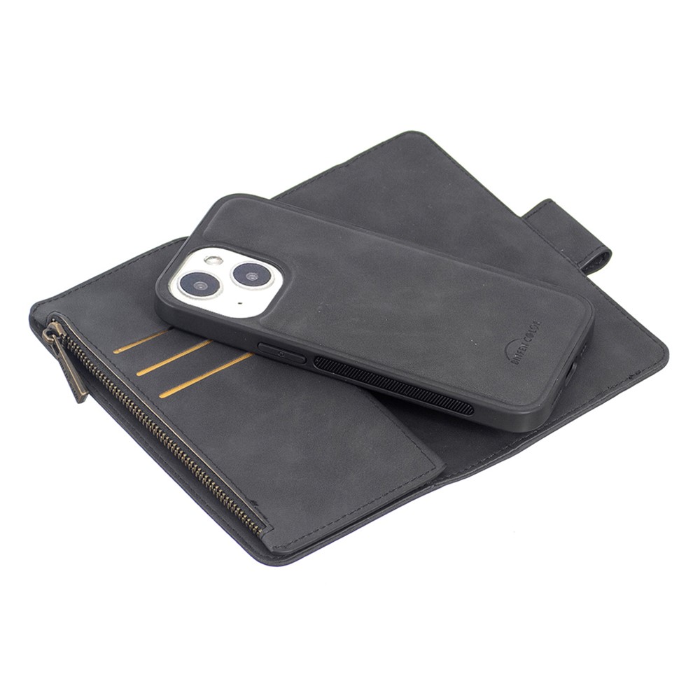BF02 Detachable 2-in-1 Zipper Pocket Design Leather Wallet Stand Case Phone Protector Cover for iPhone 13 6.1 inch - Black-5