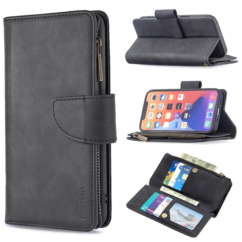 BF02 Detachable 2-in-1 Zipper Pocket Design Leather Wallet Stand Case Phone Protector Cover for iPhone 13 6.1 inch - Black-9