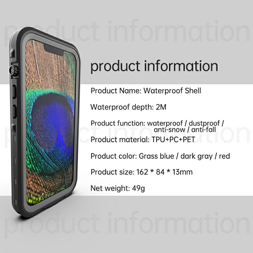 REDPEPPER Dot+ Series IP68 Waterproof IP6X Dustproof Drop-Proof Transparent Back Phone Case for iPhone 13 6.1 inch - Dark Grey-2
