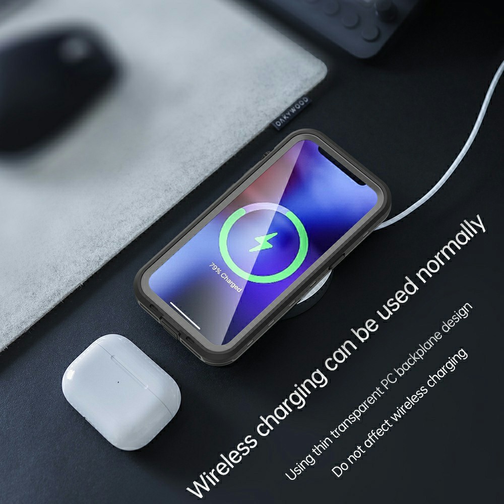 REDPEPPER Dot+ Series IP68 Waterproof IP6X Dustproof Drop-Proof Transparent Back Phone Case for iPhone 13 6.1 inch - Dark Grey-3