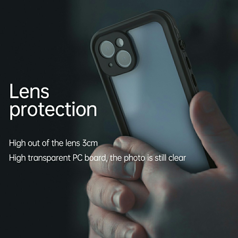 REDPEPPER Dot+ Series IP68 Waterproof IP6X Dustproof Drop-Proof Transparent Back Phone Case for iPhone 13 6.1 inch - Dark Grey-4