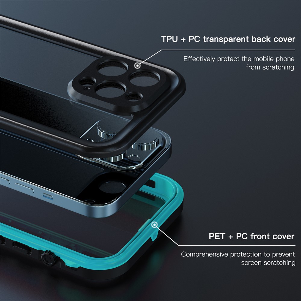 REDPEPPER Dot+ Series Anti-Fall Transparent Back IP68 Waterproof IP6X Dustproof Hybrid Phone Case for iPhone 13 Pro 6.1 inch - Blue-2