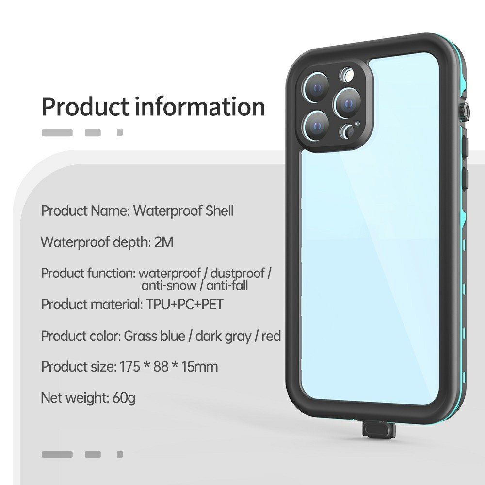 REDPEPPER Dot+ Series Anti-Snow IP68 Waterproof IP6X Dustproof Transparent Back Hybrid Phone Case for iPhone 13 Pro Max 6.7 inch - Blue-2