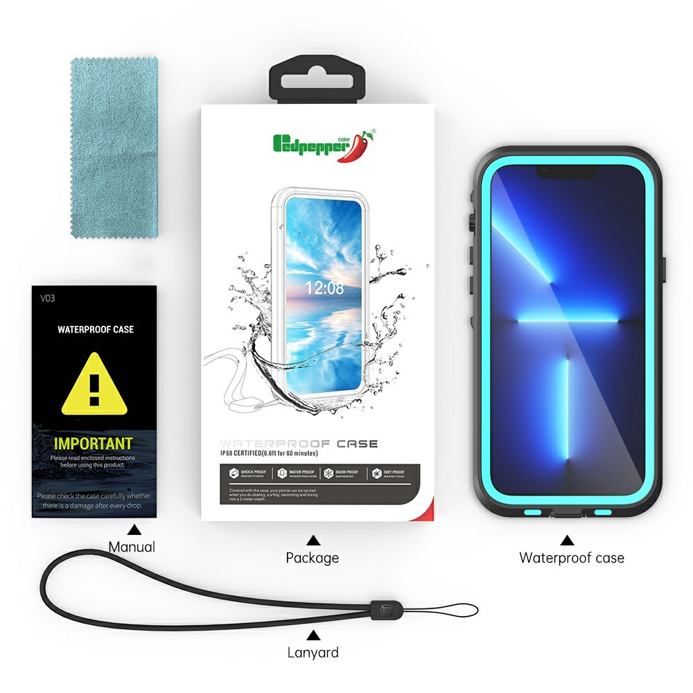 REDPEPPER Dot+ Series Anti-Snow IP68 Waterproof IP6X Dustproof Transparent Back Hybrid Phone Case for iPhone 13 Pro Max 6.7 inch - Blue-8