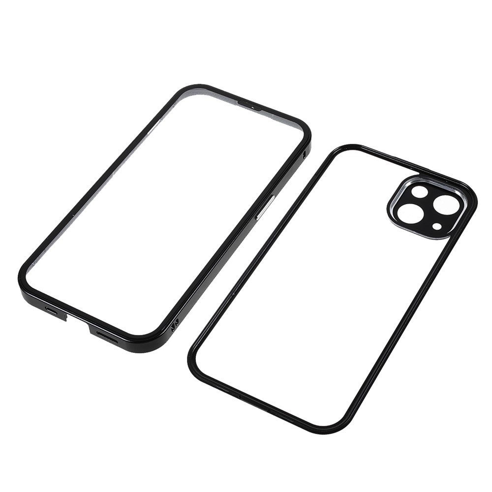 Magnetic Absorption Front Tempered Glass and Back Acrylic Phone Cover Full Protection Phone Case for iPhone 13 6.1 inch - Black-9