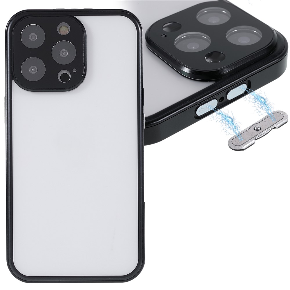 Full Covering Phone Case Magnetic Absorption Front Tempered Glass and Back Acrylic Phone Cover for iPhone 13 Pro Max 6.7 inch - Black-1