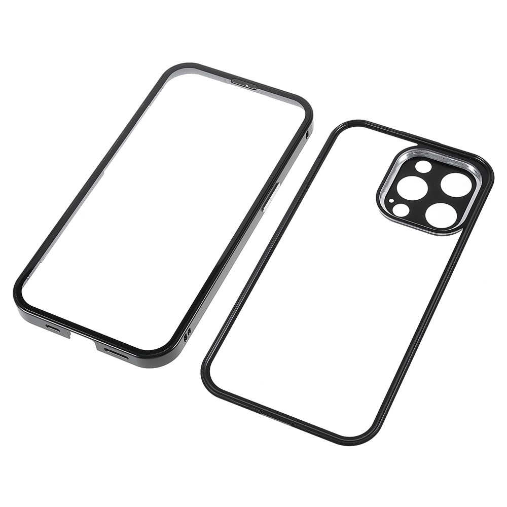 Full Covering Phone Case Magnetic Absorption Front Tempered Glass and Back Acrylic Phone Cover for iPhone 13 Pro Max 6.7 inch - Black-8