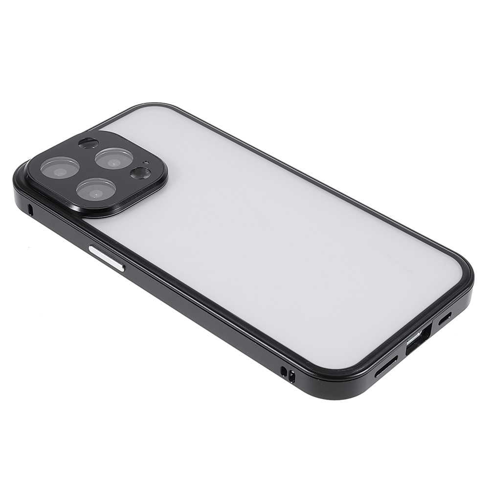 Shockproof Scratch Resistant Phone Case Magnetic Absorption Front Tempered Glass and Back Acrylic Phone Cover for iPhone 13 Pro 6.1 inch - Black-5