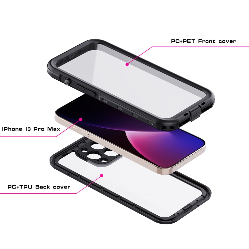 SHELLBOX A Series IP68 Waterproof IP6X Dustproof Transparent Back Hybrid Phone Case for iPhone 13 Pro Max-6