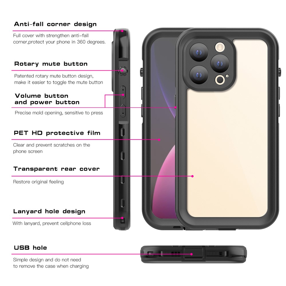 SHELLBOX A Series IP68 Waterproof IP6X Dustproof Transparent Back Hybrid Phone Case for iPhone 13 Pro Max-7