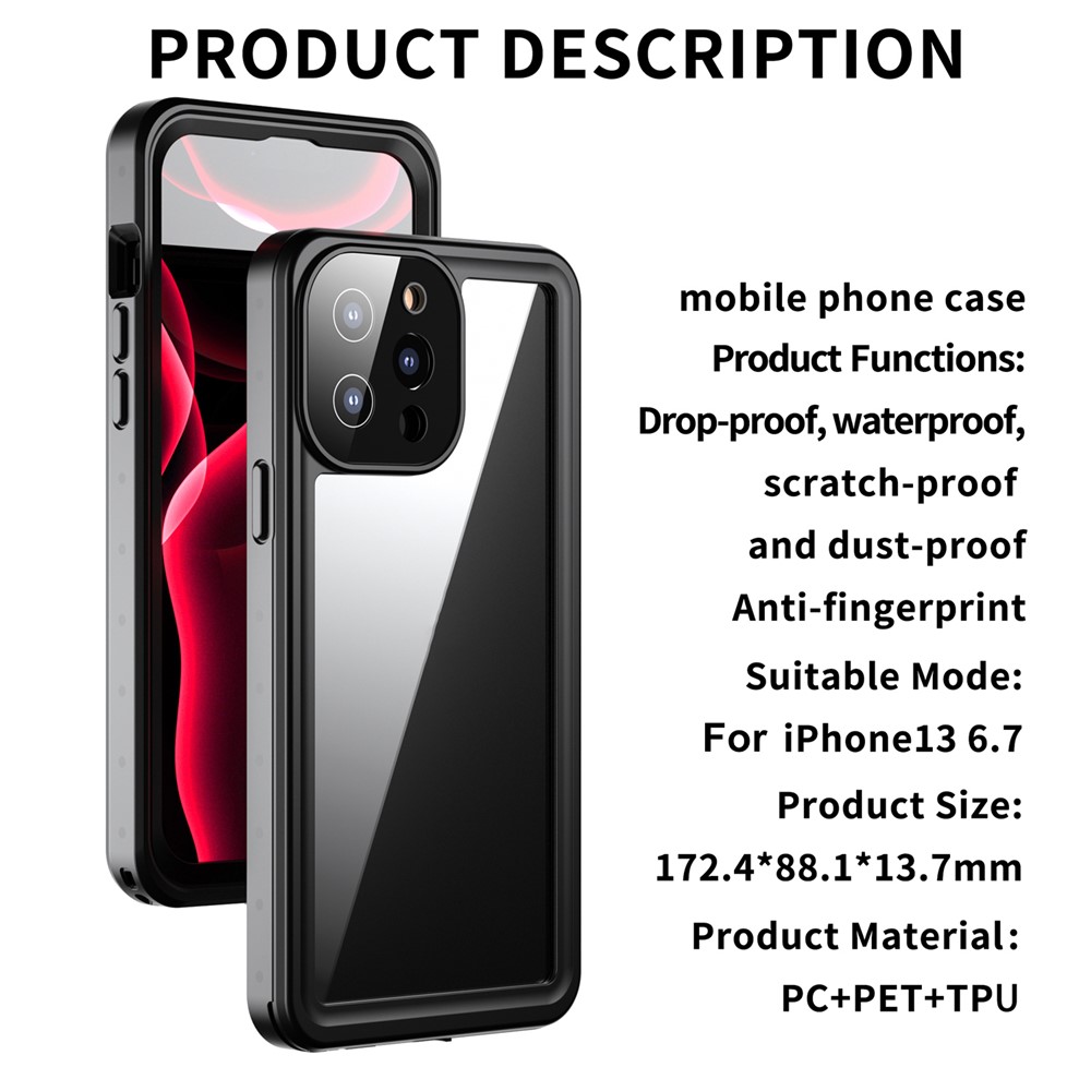 REDPEPPER PRO Series Shockproof Drop-proof IP68 Waterproof Transparent Phone Cover Case for iPhone 13 Pro Max 6.7 inch-10