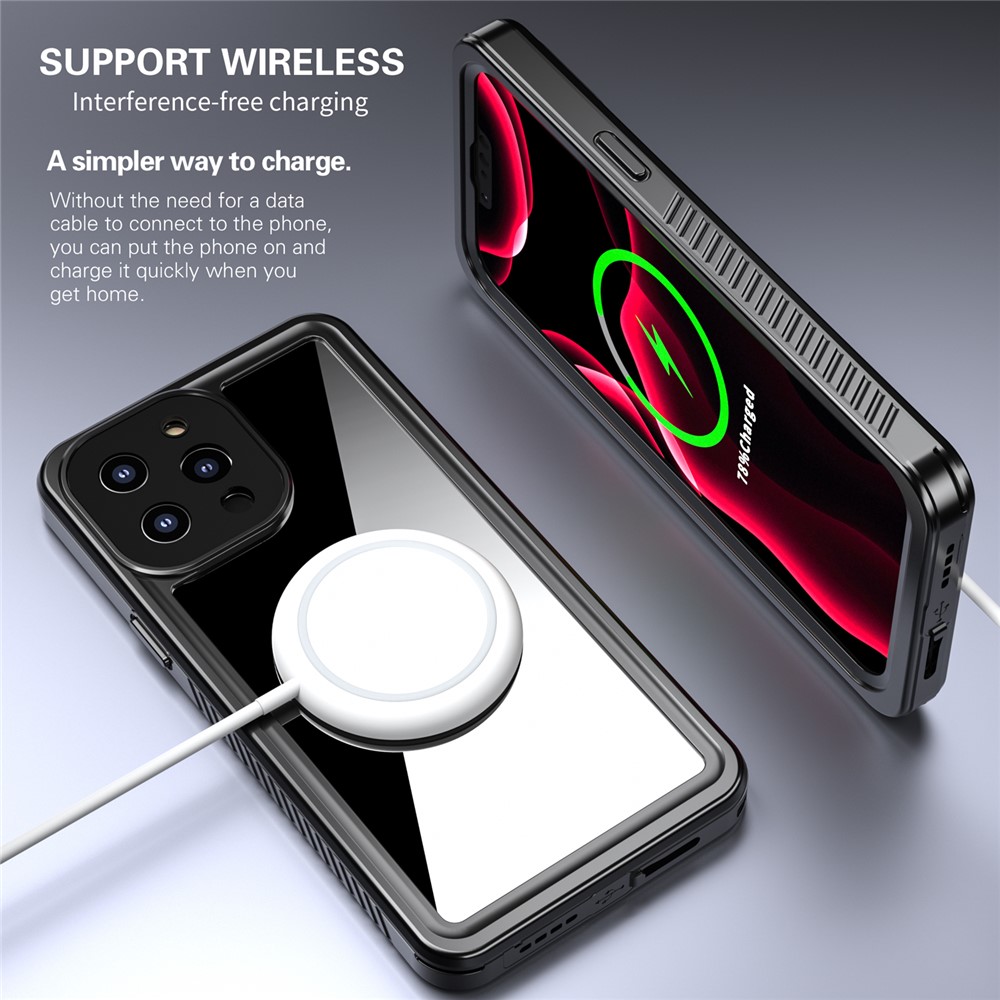 SHELLBOX IP68 Waterproof IP6X Anti-dust Transparent Back TPU+PC+PET Hybrid Phone Case for iPhone 13 Pro Max 6.7 inch-2