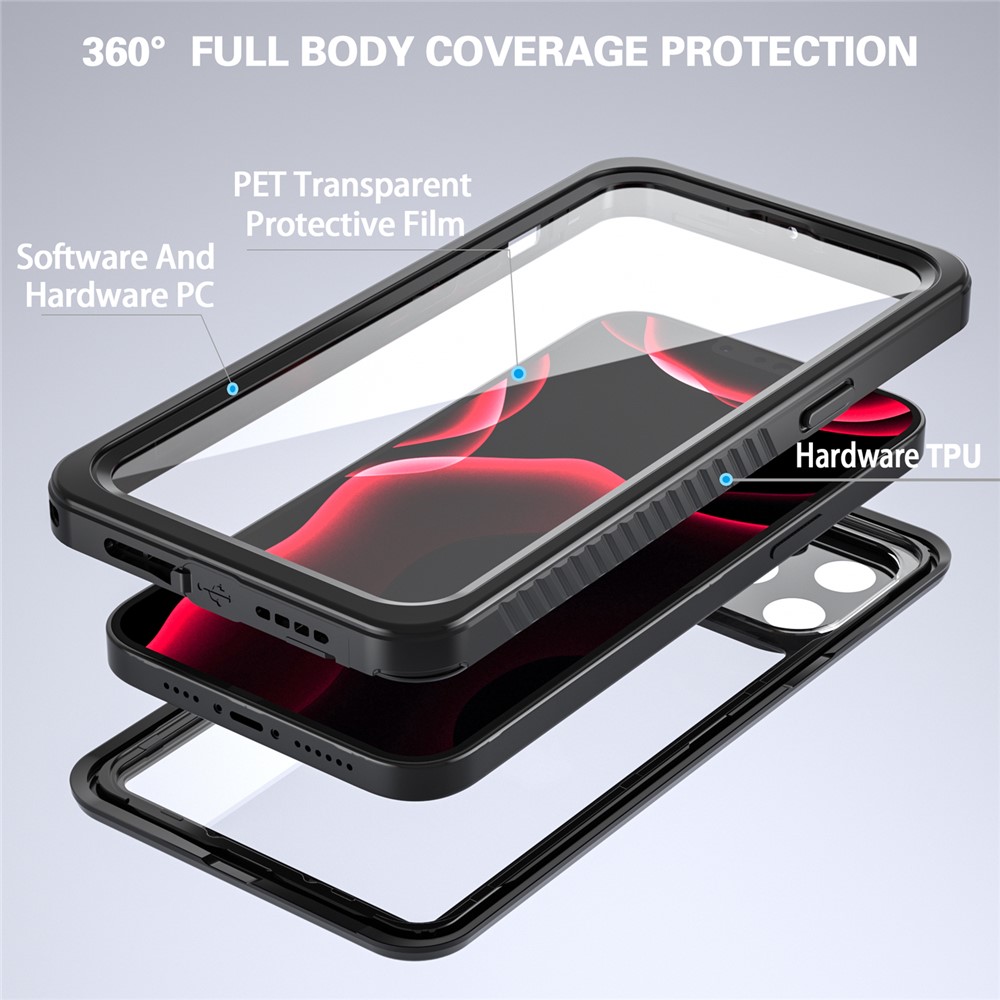 SHELLBOX IP68 Waterproof IP6X Anti-dust Transparent Back TPU+PC+PET Hybrid Phone Case for iPhone 13 Pro Max 6.7 inch-6