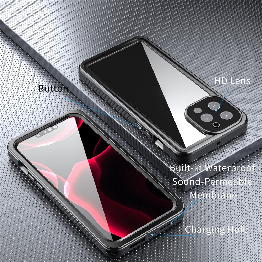 SHELLBOX IP68 Waterproof IP6X Anti-dust Transparent Back TPU+PC+PET Hybrid Phone Case for iPhone 13 Pro Max 6.7 inch-7
