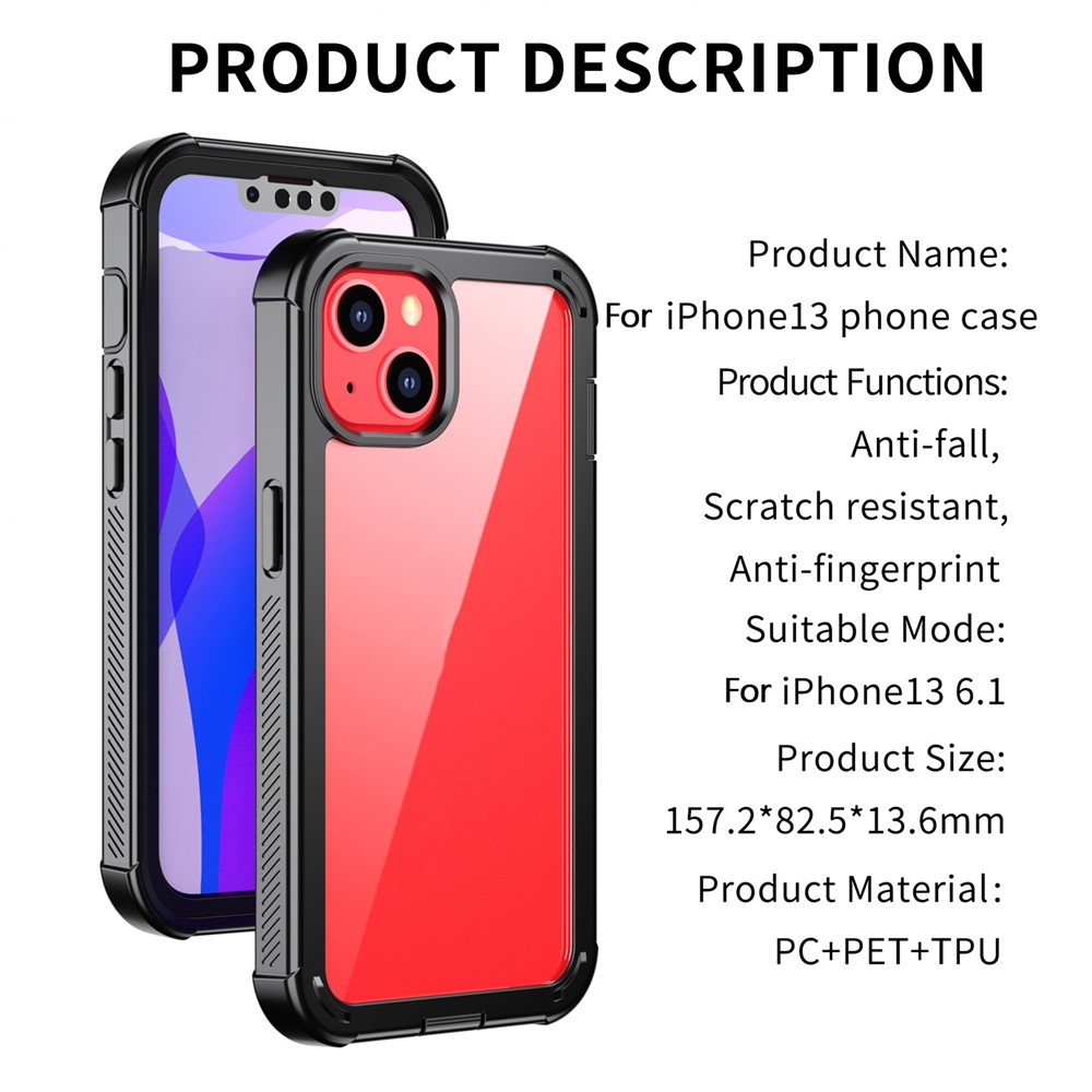 Full Coverage Anti-Drop Shockproof Scratch-Resistant PC TPU PET Hybrid Case for iPhone 13 6.1 inch-4