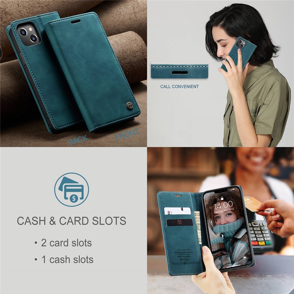CASEME 013 Series Wallet Design Anti-Drop Magnetic Auto-absorbed PU Leather Flip Folio Phone Case with Stand for iPhone 13 6.1 inch - Blue-10