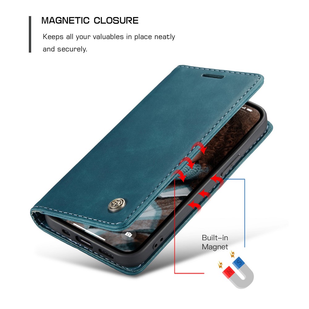 Caseme 013 Series Wallet Design Anti-gota Magnético Auto-absorbido PU Cuero Folio Folio Facio Con Soporte Para IPhone 13 6.1 Pulgadas - Azul