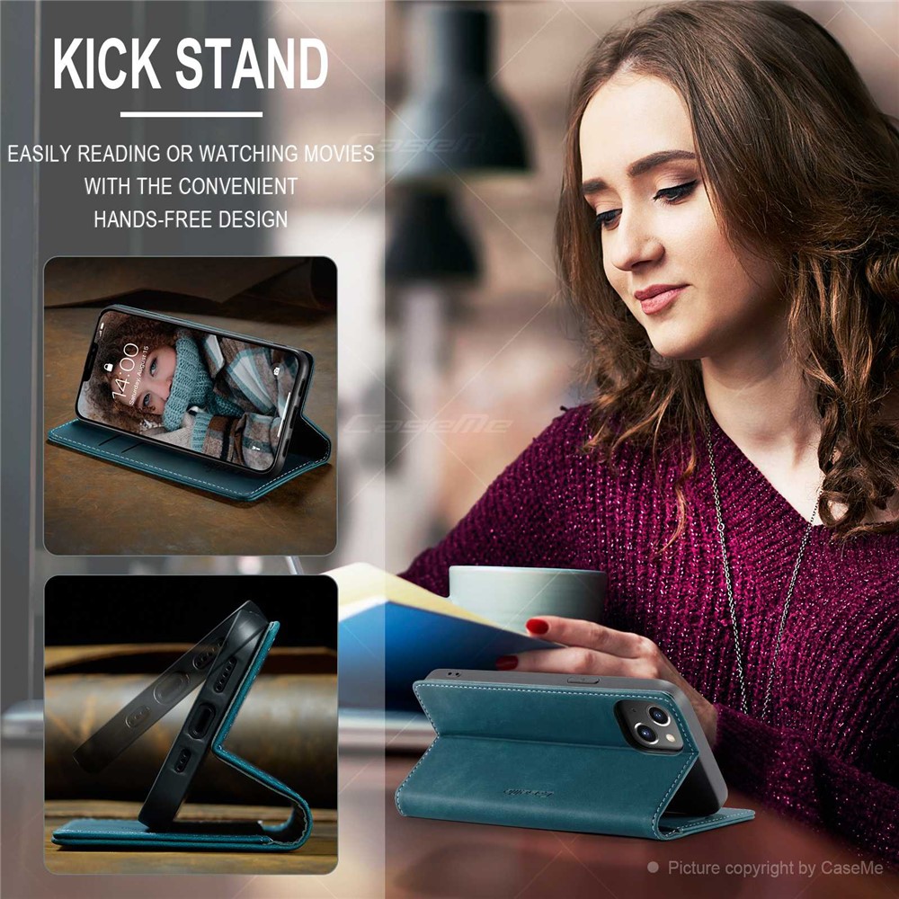 CASEME 013 Series Wallet Design Anti-Drop Magnetic Auto-absorbed PU Leather Flip Folio Phone Case with Stand for iPhone 13 6.1 inch - Blue-7
