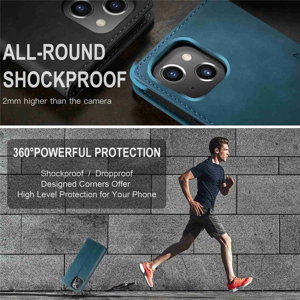 CASEME 013 Series Wallet Design Anti-Drop Magnetic Auto-absorbed PU Leather Flip Folio Phone Case with Stand for iPhone 13 6.1 inch - Blue-8