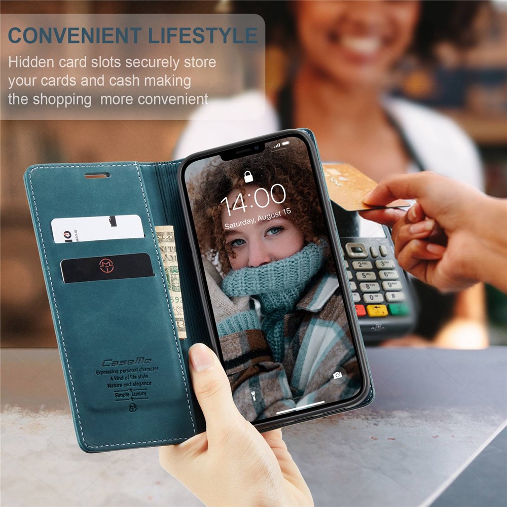 CASEME 013 Series Wallet Design Anti-Drop Magnetic Auto-absorbed PU Leather Flip Folio Phone Case with Stand for iPhone 13 6.1 inch - Blue-9