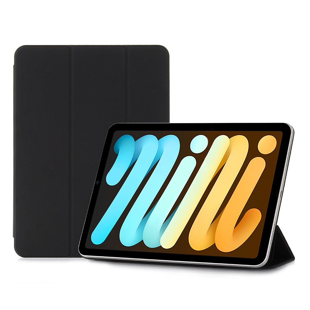 For iPad mini (2021) Tri-Fold Stand Magnetic Absorption Detachable Smart Leather Cover Case - Black-1