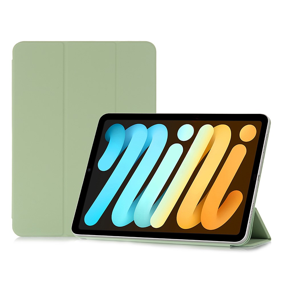 For iPad mini (2021) Tri-Fold Stand Magnetic Absorption Detachable Smart Leather Cover Case - Light Green-1