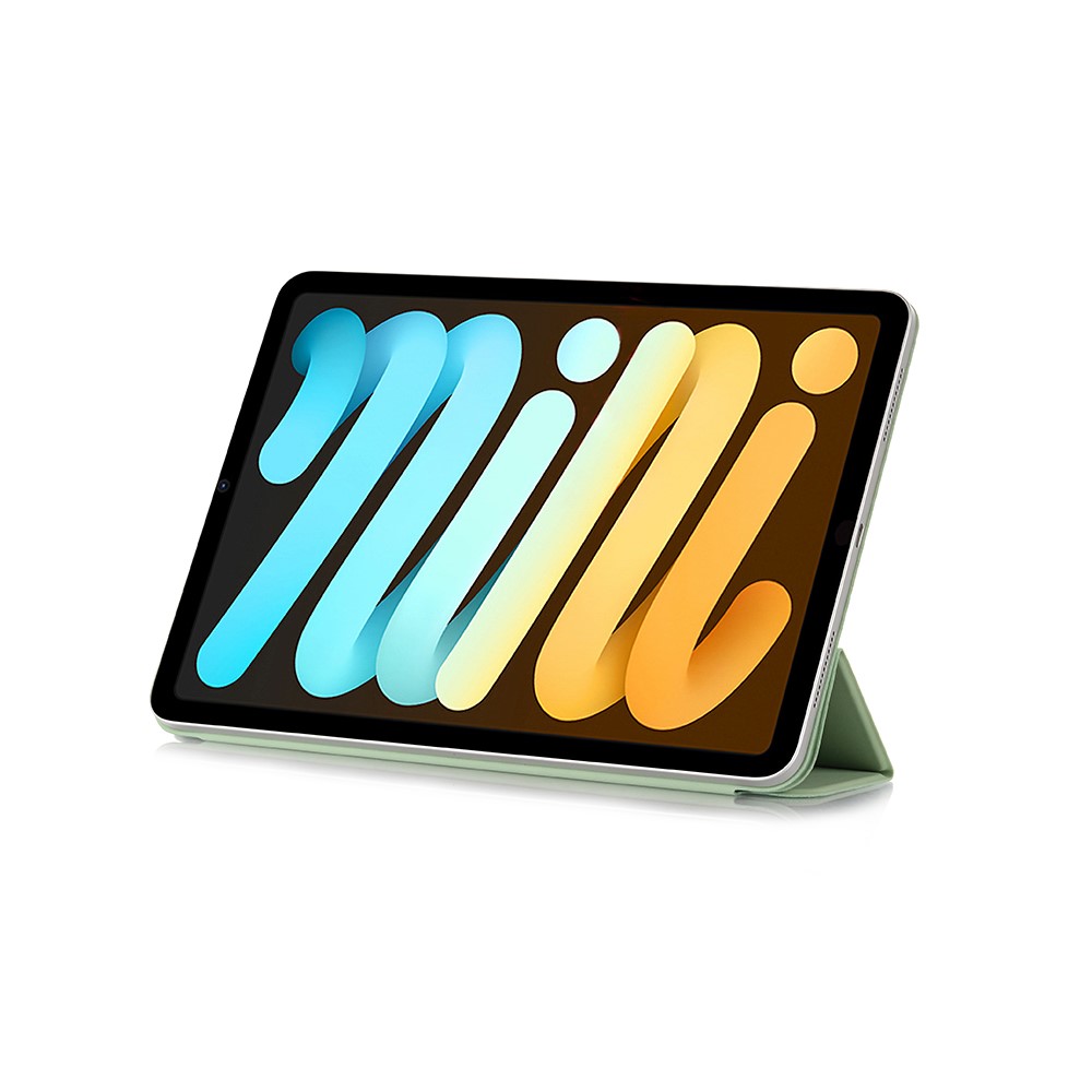 For iPad mini (2021) Tri-Fold Stand Magnetic Absorption Detachable Smart Leather Cover Case - Light Green-5