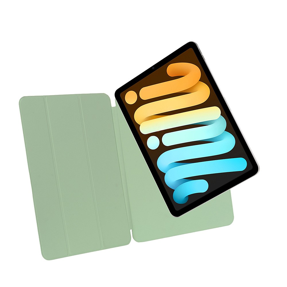 For iPad mini (2021) Tri-Fold Stand Magnetic Absorption Detachable Smart Leather Cover Case - Light Green-6
