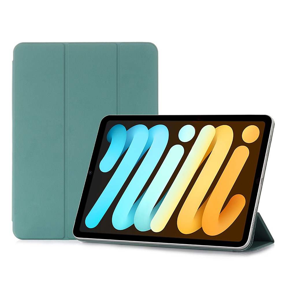 For iPad mini (2021) Tri-Fold Stand Magnetic Absorption Detachable Smart Leather Cover Case - Green-1