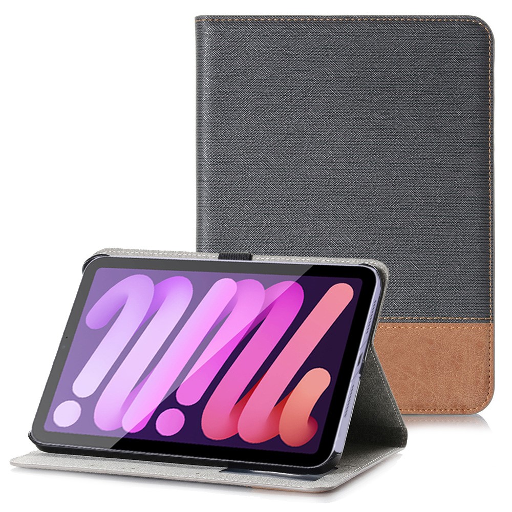 Full Protection Cross Texture Splicing Color PU Leather Smart Wallet Tablet Stand Case for iPad mini (2021) - Black-1