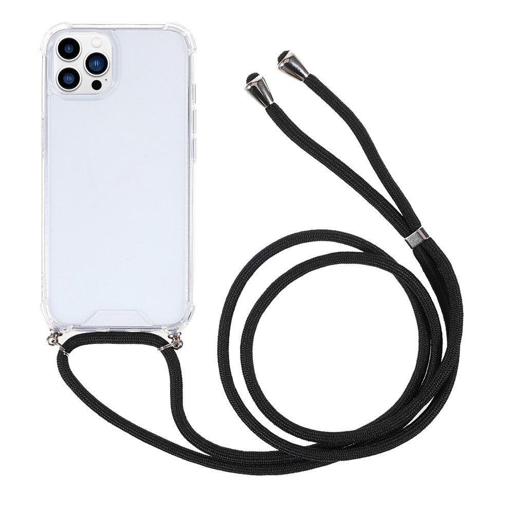 Enhanced Four Corners Acrylic + TPU Transparent Phone Case Protector with Adjustable Lanyard for iPhone 13 Pro Max 6.7 inch - Black-1