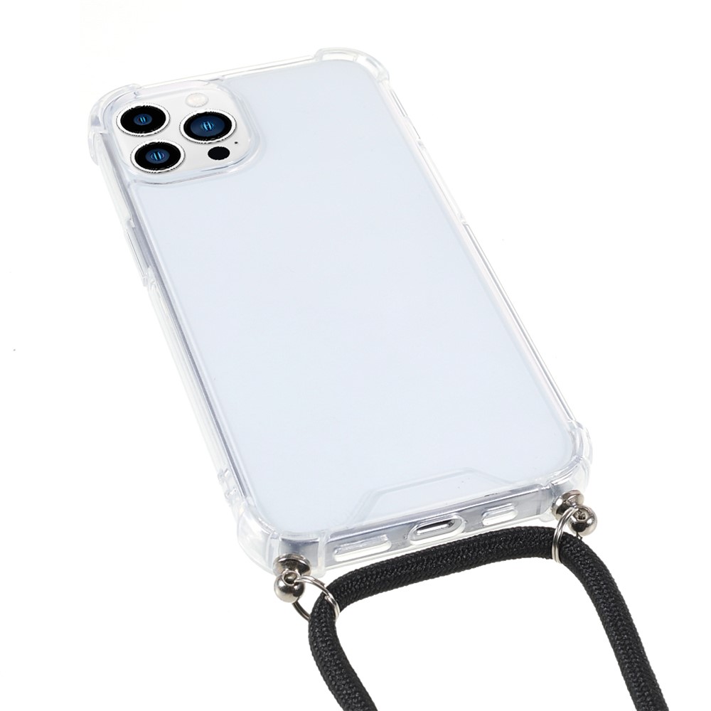 Enhanced Four Corners Acrylic + TPU Transparent Phone Case Protector with Adjustable Lanyard for iPhone 13 Pro Max 6.7 inch - Black-3