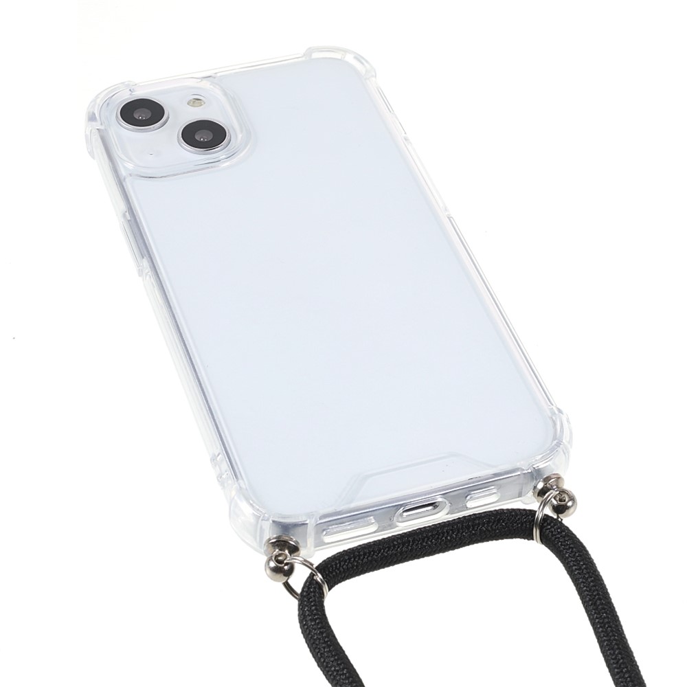 Thickened Four Corners Anti-fall Acrylic Back Cover + TPU Frame Phone Shell Case with Adjustable Lanyard for iPhone 13 mini 5.4 inch - Black-3