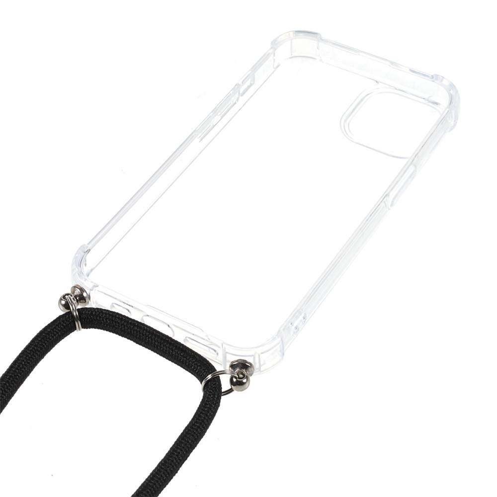 Thickened Four Corners Anti-fall Acrylic Back Cover + TPU Frame Phone Shell Case with Adjustable Lanyard for iPhone 13 mini 5.4 inch - Black-7