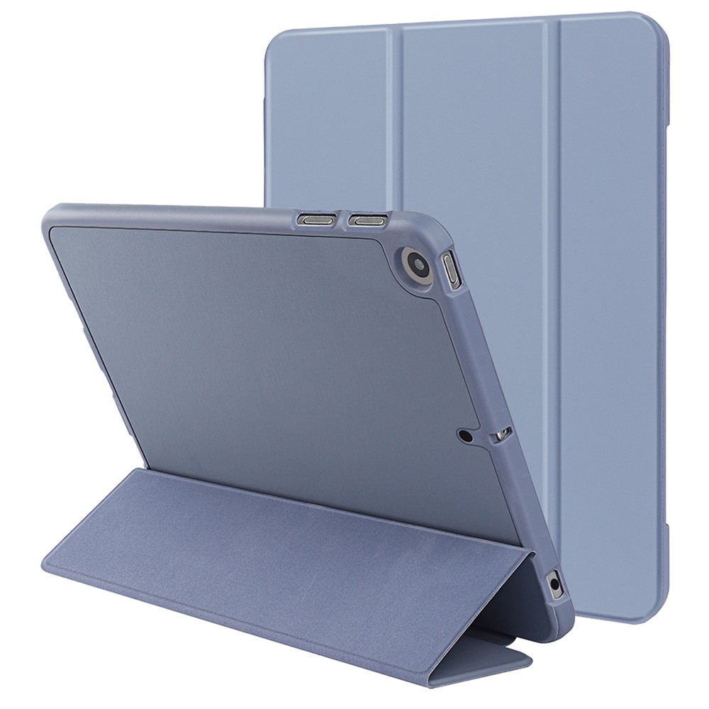 For iPad 10.2 (2020) / (2019) / (2021) Tri-fold Stand Protective Case Microfiber Leather + TPU + Silicone Auto Wake / Sleep Tablet Shell with Pen Slot - Blue