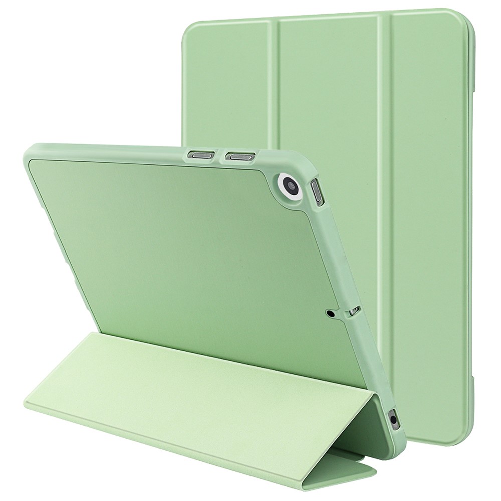 For iPad 10.2 (2020) / (2019) / (2021) Tri-fold Stand Protective Case Microfiber Leather + TPU + Silicone Auto Wake / Sleep Tablet Shell with Pen Slot - Green
